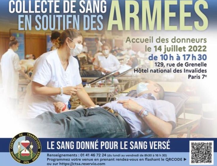 Don du sang au profit des soldats blessés aux Invalides (14 juillet 2022 à partir de 10 heures)