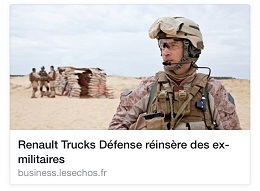 La réinsertion des blessés psychiques chez Renault Trucks Defence dans les Echos (8 décembre 2015)