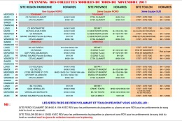 Planning collectes de sang de novembre du CTSA