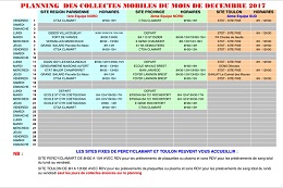 Planning de décembre des collectes du sang du CTSA